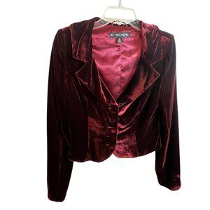 Blanc Noir Burgundy Velvet Lined Jacket, Button Front & Cuffs, Size M